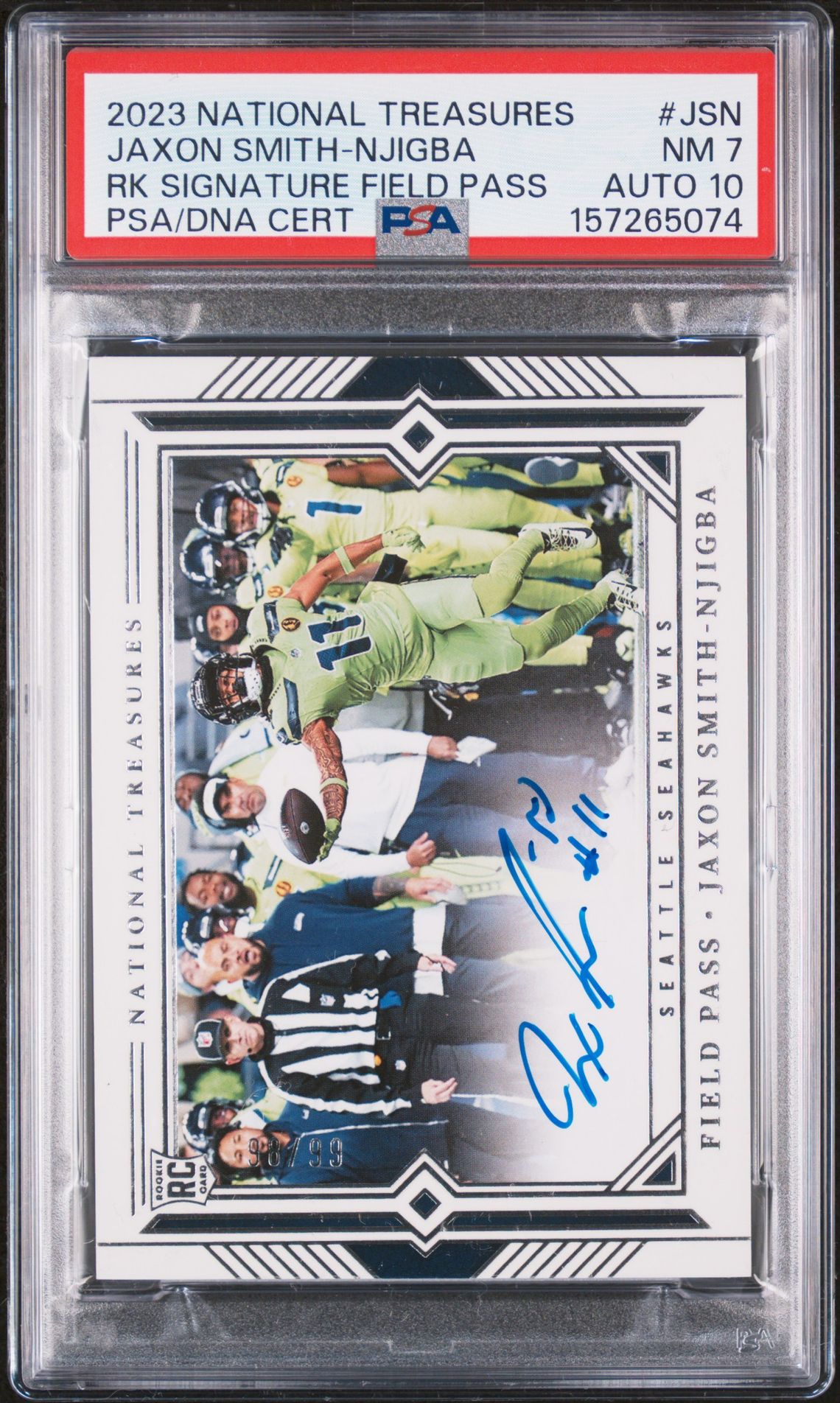 2023 Panini National Treasures Rookie Signatures Field Pass Jaxon Smith-Njigba #Jsn (Rk Signature Field Pass) Nm 7 front