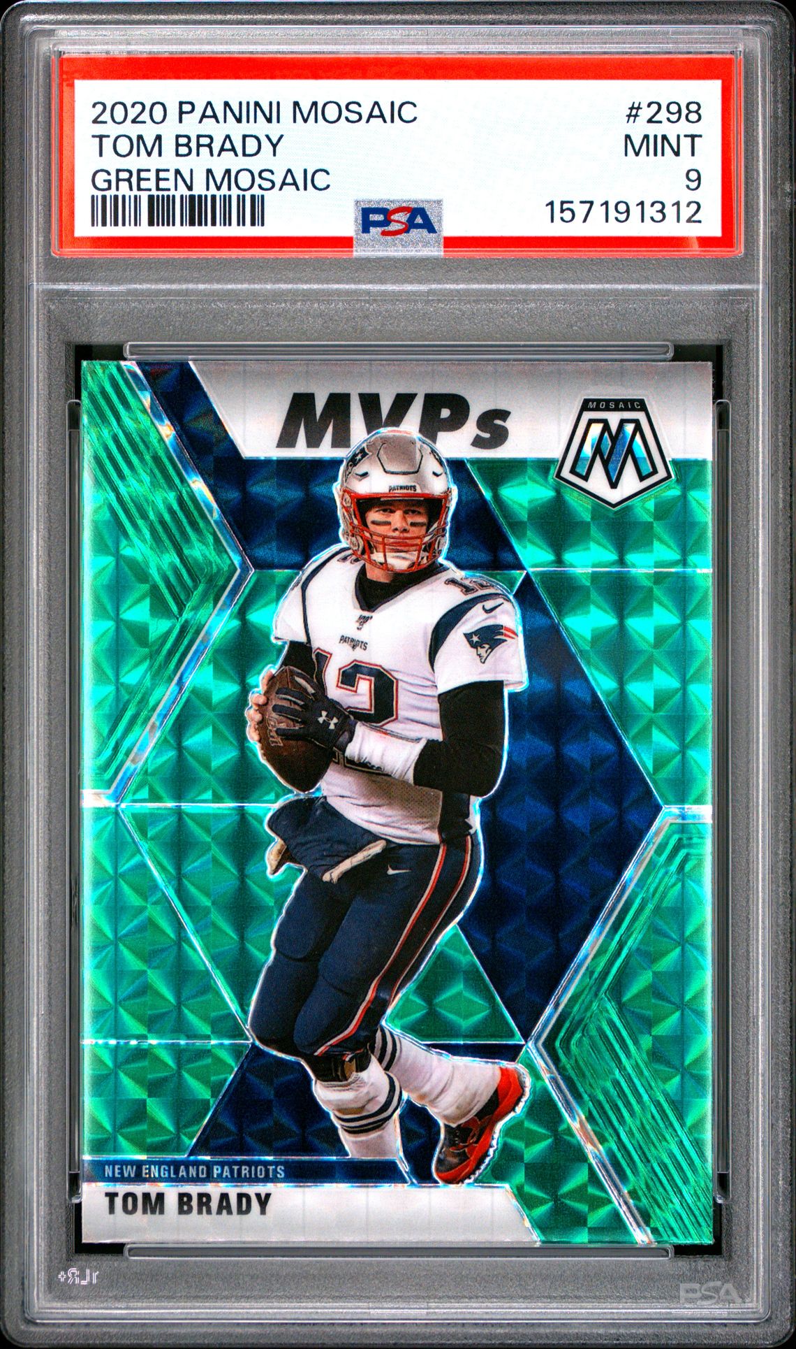 2020 Panini Mosaic Tom Brady #298 (Green Mosaic) Mint 9 front
