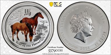 2014-P 50C Year of the Horse 1/2oz Ag Colorized MS70