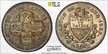 1827 BEL 5 Batz KM-21.1  Ag AU58
