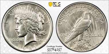 1921 $1 High Relief, Peace N1