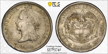 1898 50C Restrepo-407.4 Bogota AU58