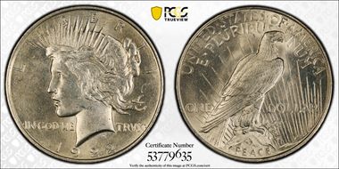 1922 $1 VAM 1E, Gouge in Rays MS63