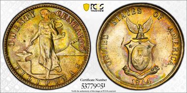 1944-D 20C KM-182  Ag MS65