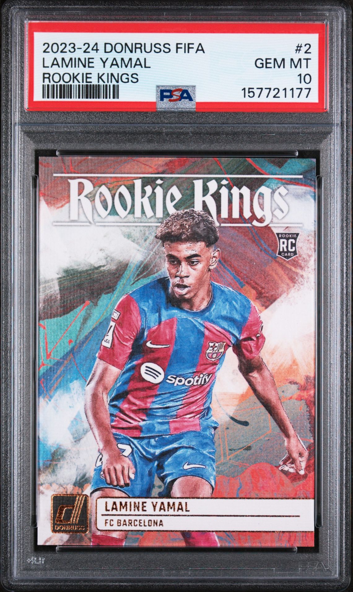 2023-24 Panini Donruss Fifa Rookie Kings Lamine Yamal #2 Gem Mt 10 front view - PSA graded GEM MT 10