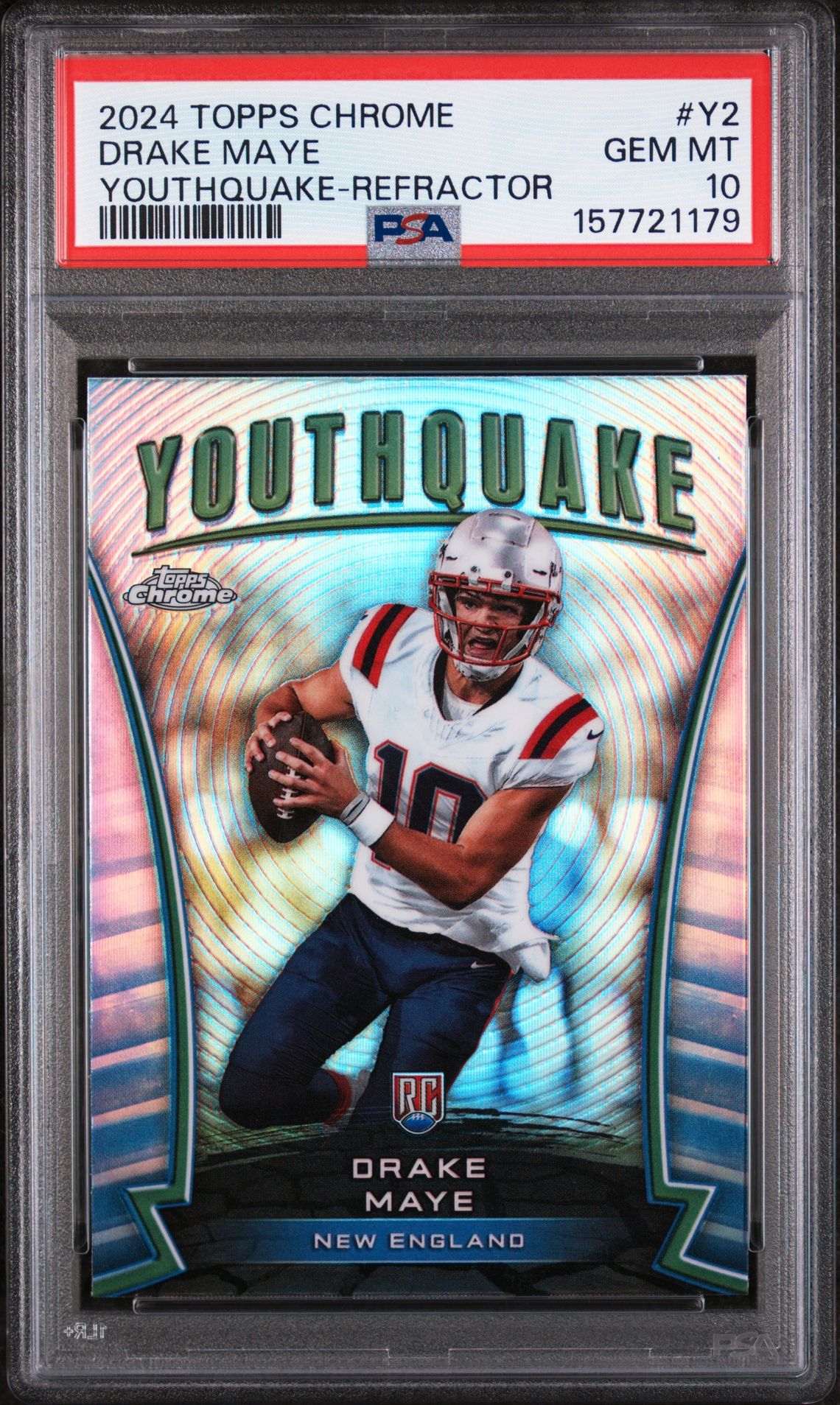 2024 Topps Chrome Youthquake Drake Maye #Y2 (Youthquake-Refractor) Gem Mt 10 front view - PSA graded GEM MT 10