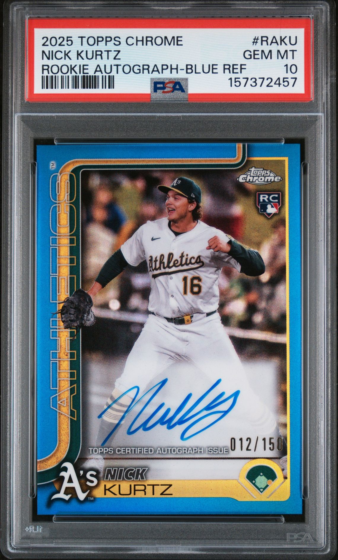 2025 Topps TOPPS CHROME ROOKIE AUTOGRAPHS BLUE REF #RAKU Nick Kurtz front