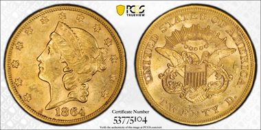 1864-S $20 MS61