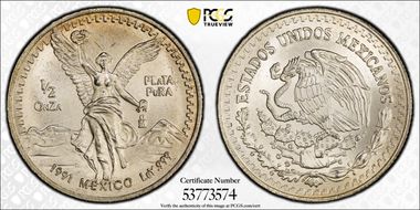 1991-Mo 1/2 oz Libertad Ag MS67
