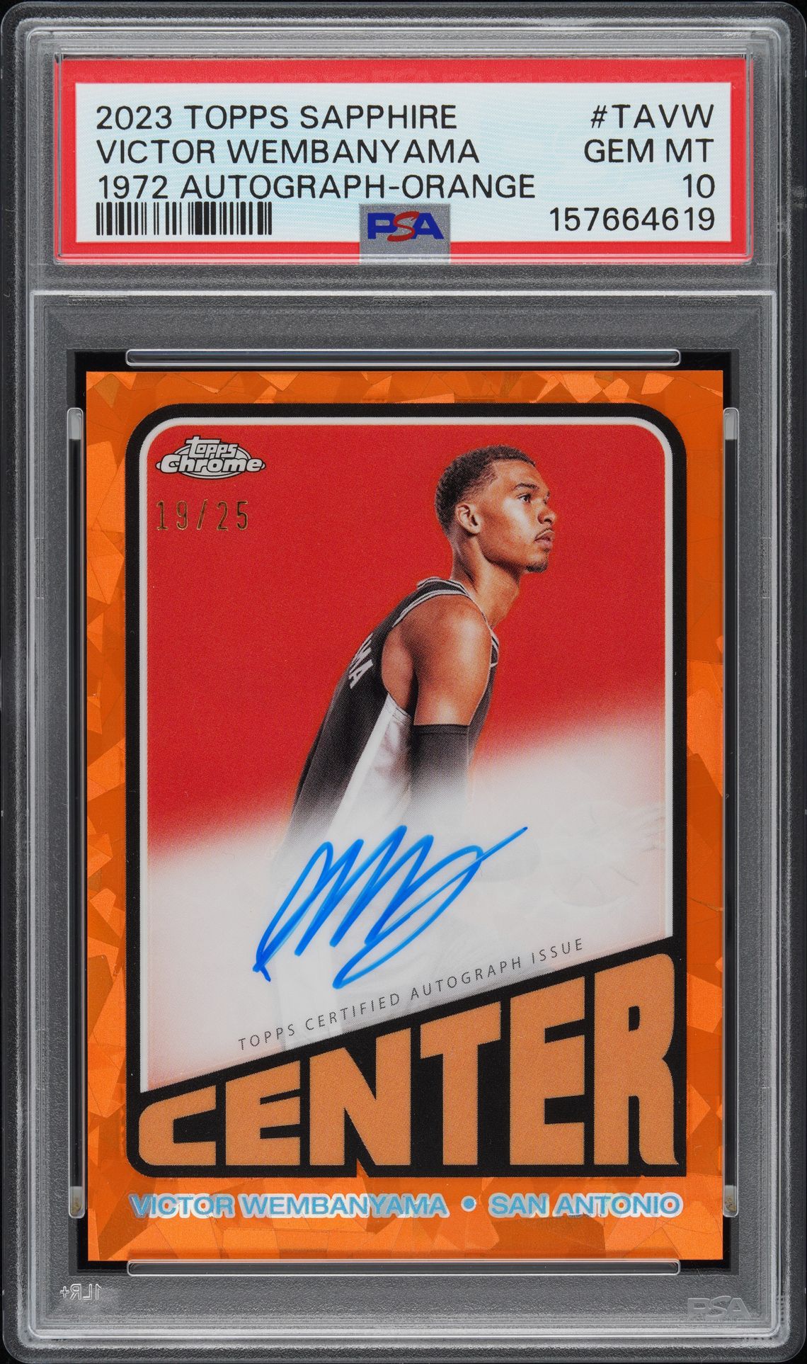 2023 Topps TOPPS CHROME SAPPHIRE EDITION 1972 TOPPS AUTOGRAPHS 1972 AUTOGRAPH-ORANGE #TAVW Victor Wembanyama front