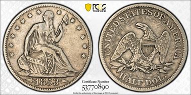 1853 50C Arrows & Rays VF20