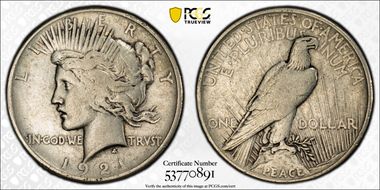 1921 $1 High Relief, Peace N1