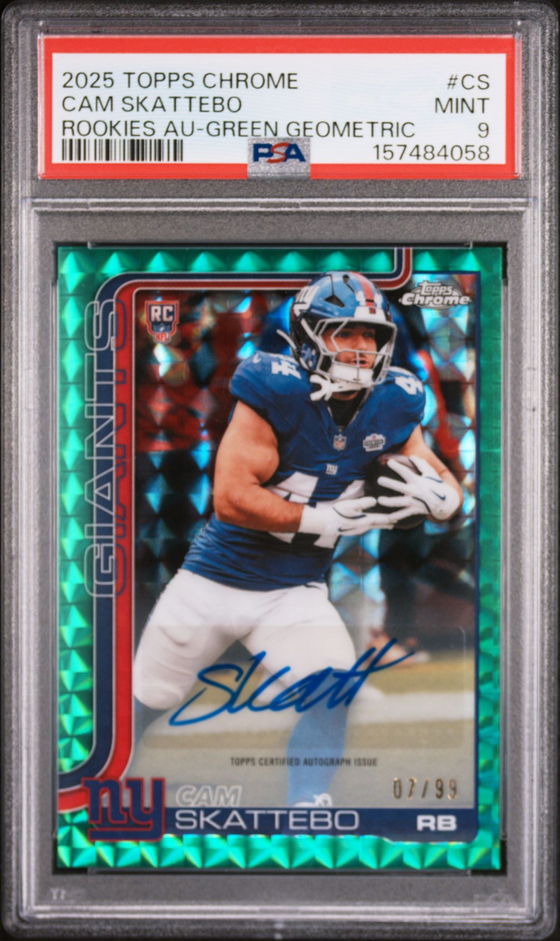 2025 Topps Chrome TOPPS CHROME ROOKIES AUTOGRAPH GREEN GEOMETRIC #CS Cam Skattebo front