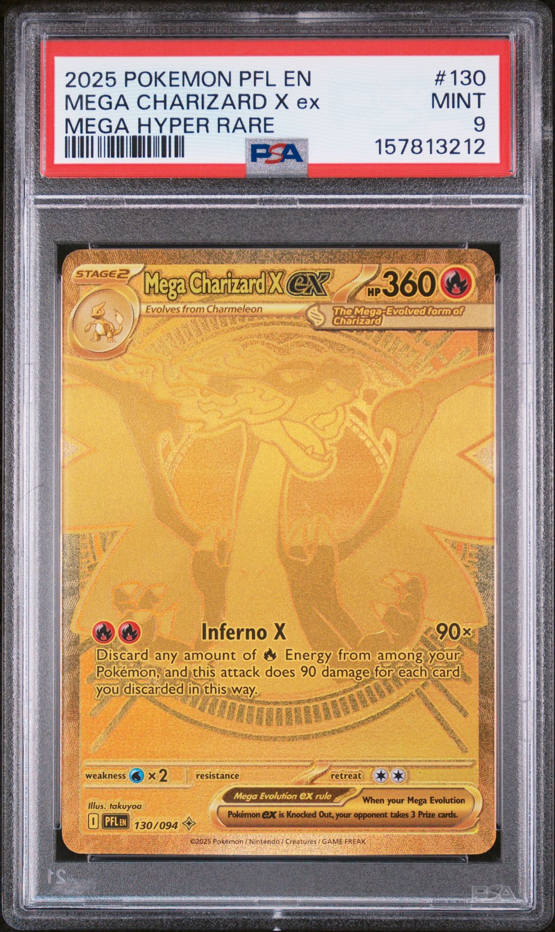 2025 Pokemon Pfl En-Phantasmal Flames Mega Charizard X Ex #130 (Mega Hyper Rare) Mint 9 front