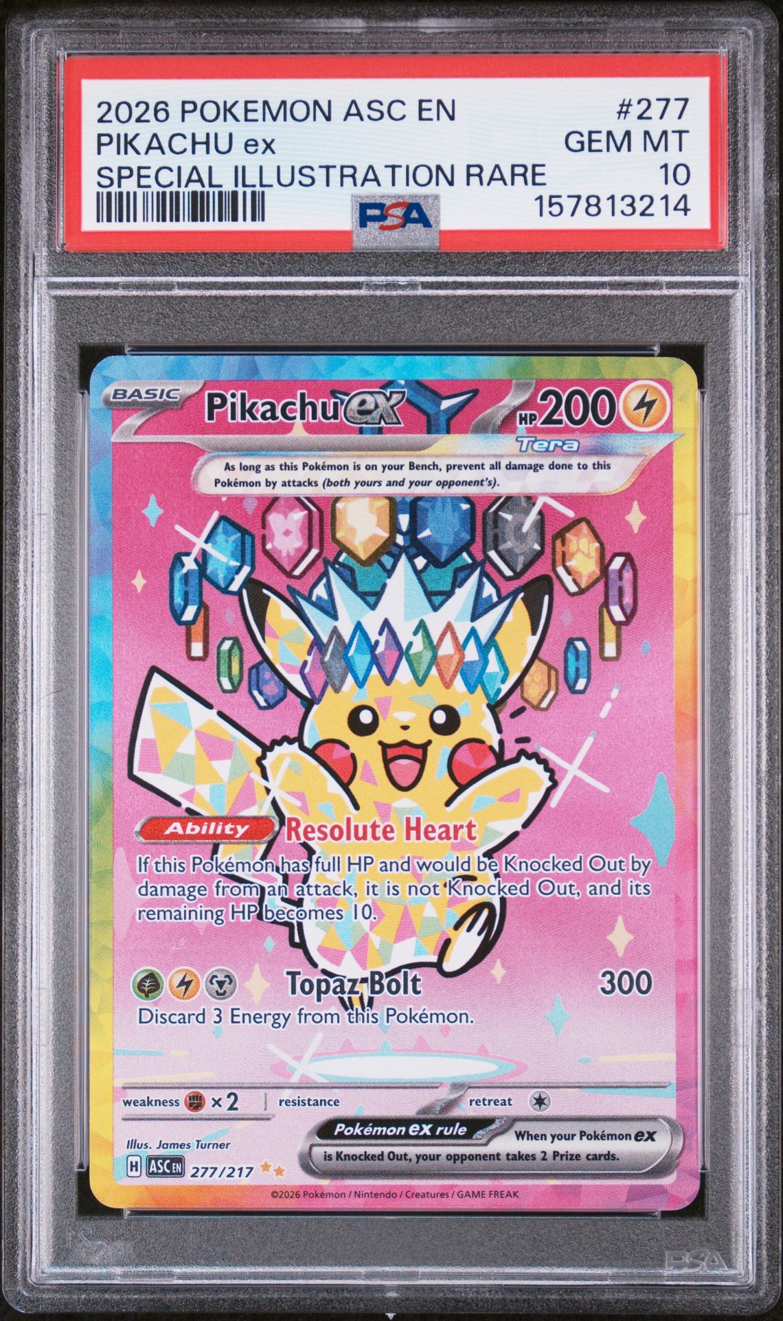 2026 Pokemon Asc En-Ascended Heroes Pikachu Ex #277 (Special Illustration Rare) Gem Mt 10 front view - PSA graded GEM MT 10
