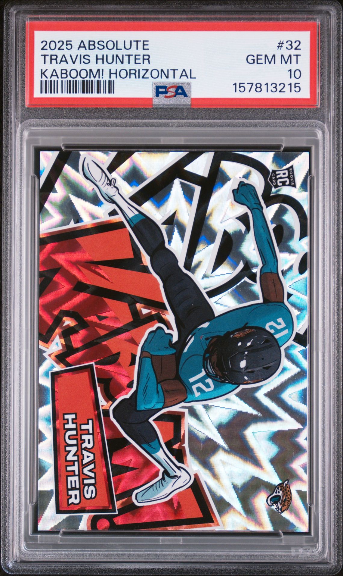 2025 Panini Absolute Kaboom! Horizontal Travis Hunter #32 Gem Mt 10 front view - PSA graded GEM MT 10