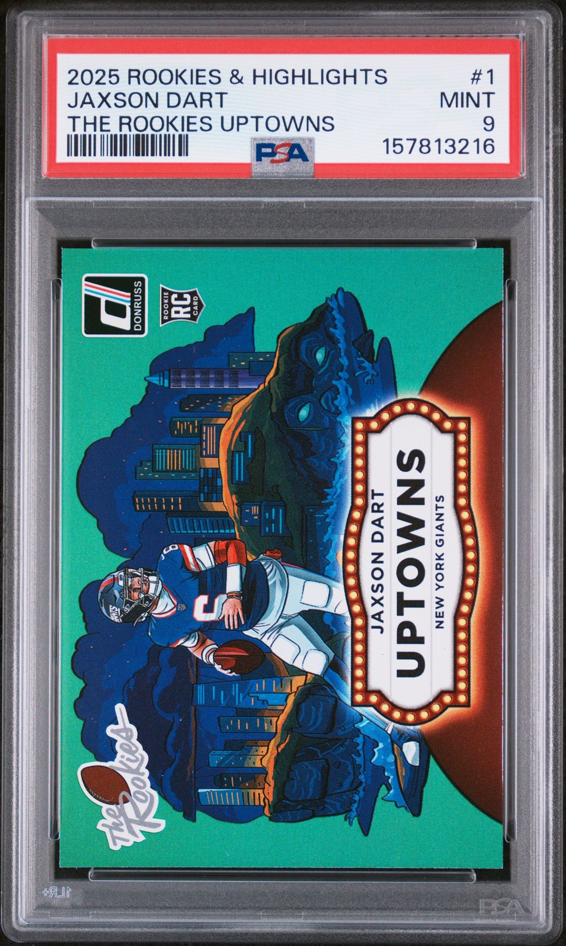 2025 Donruss Rookies & Highlights The Rookies Uptowns Jaxson Dart #1 Mint 9 front