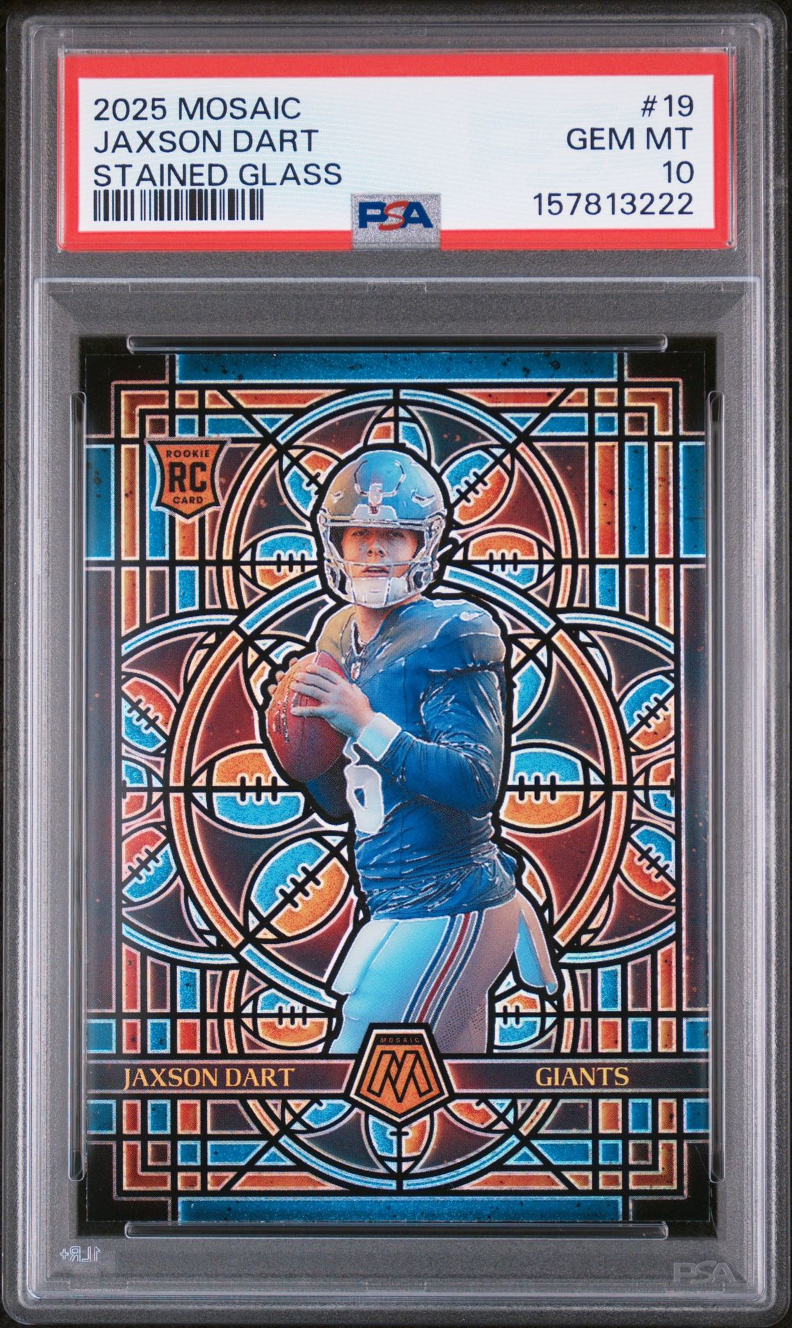 2025 Panini Mosaic Stained Glass Jaxson Dart #19 Gem Mt 10 front view - PSA graded GEM MT 10