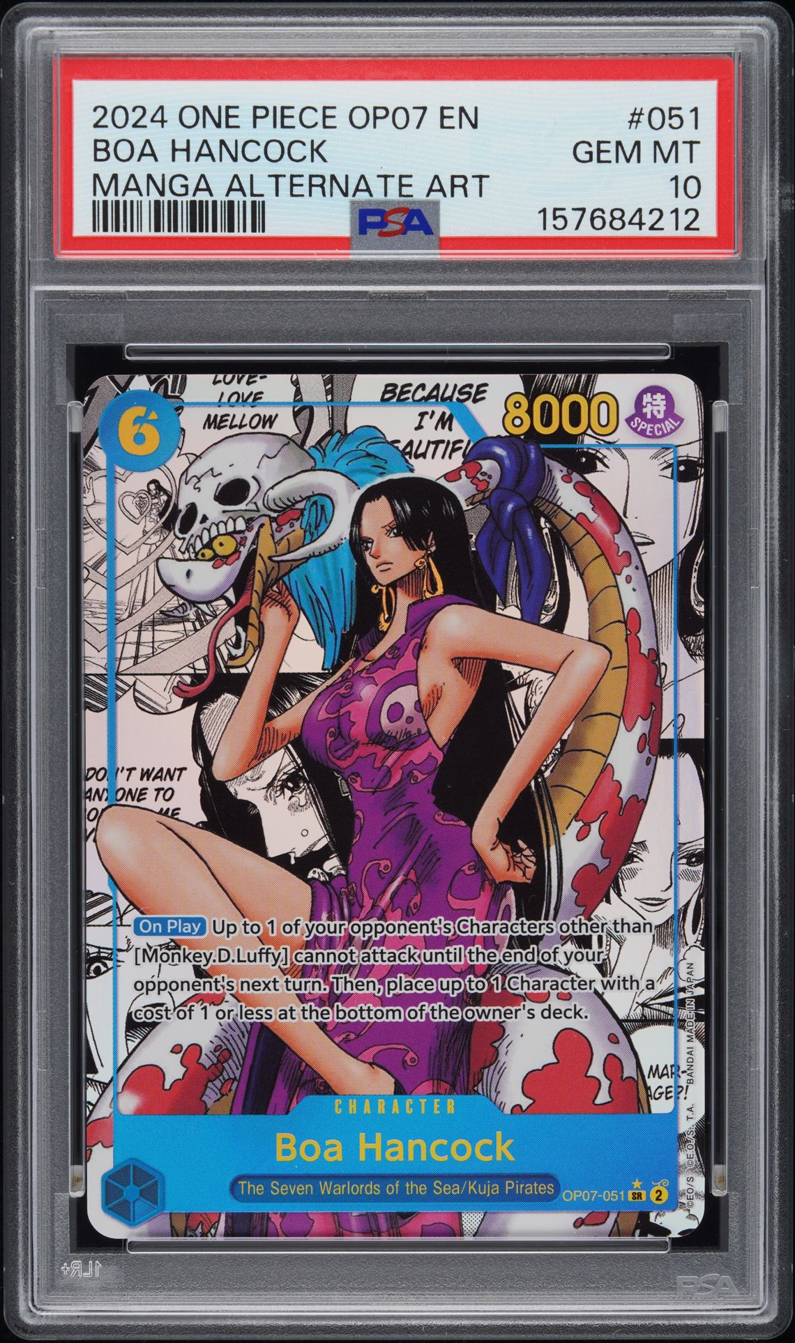 2024 ONE PIECE OP07-500 YEARS IN THE FUTURE BOA HANCOCK MANGA ALTERNATE ART 051 GEM MT 10 front