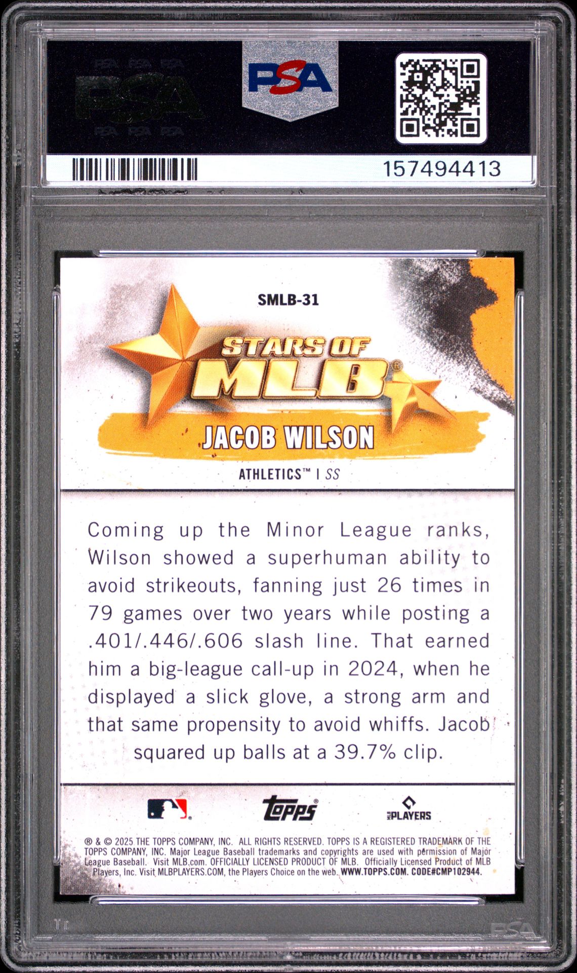 2025 Topps Stars Of Mlb Jacob Wilson #Smlb31 (Series 2) Mint 9 back