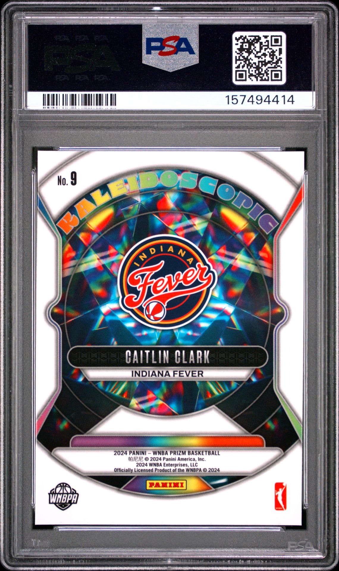 2024 Panini Prizm Wnba Kaleidoscopic Caitlin Clark #9 Gem Mt 10 back view - PSA certificate #157494414