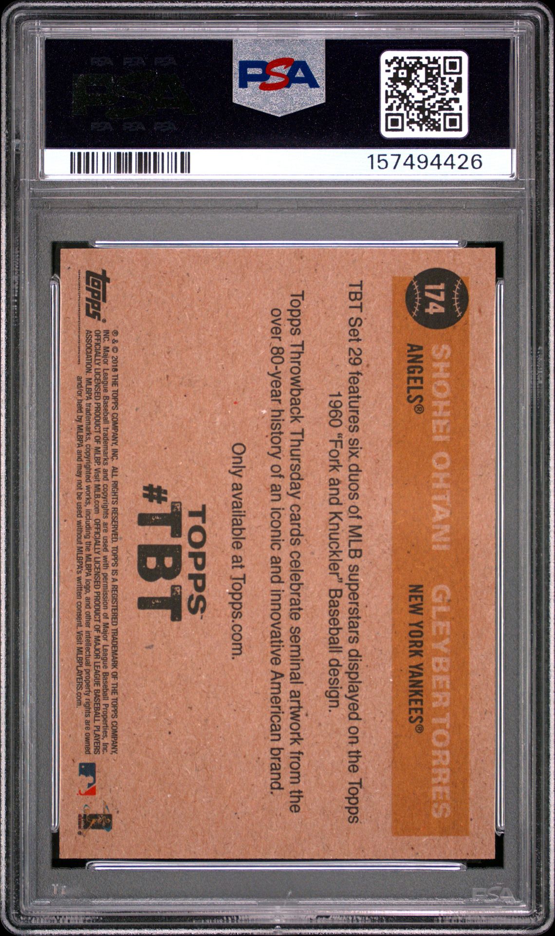 2018 Topps Throwback Thursday S.ohtani/G.torres #174 (Throwback Thursday) Gem Mt 10 back