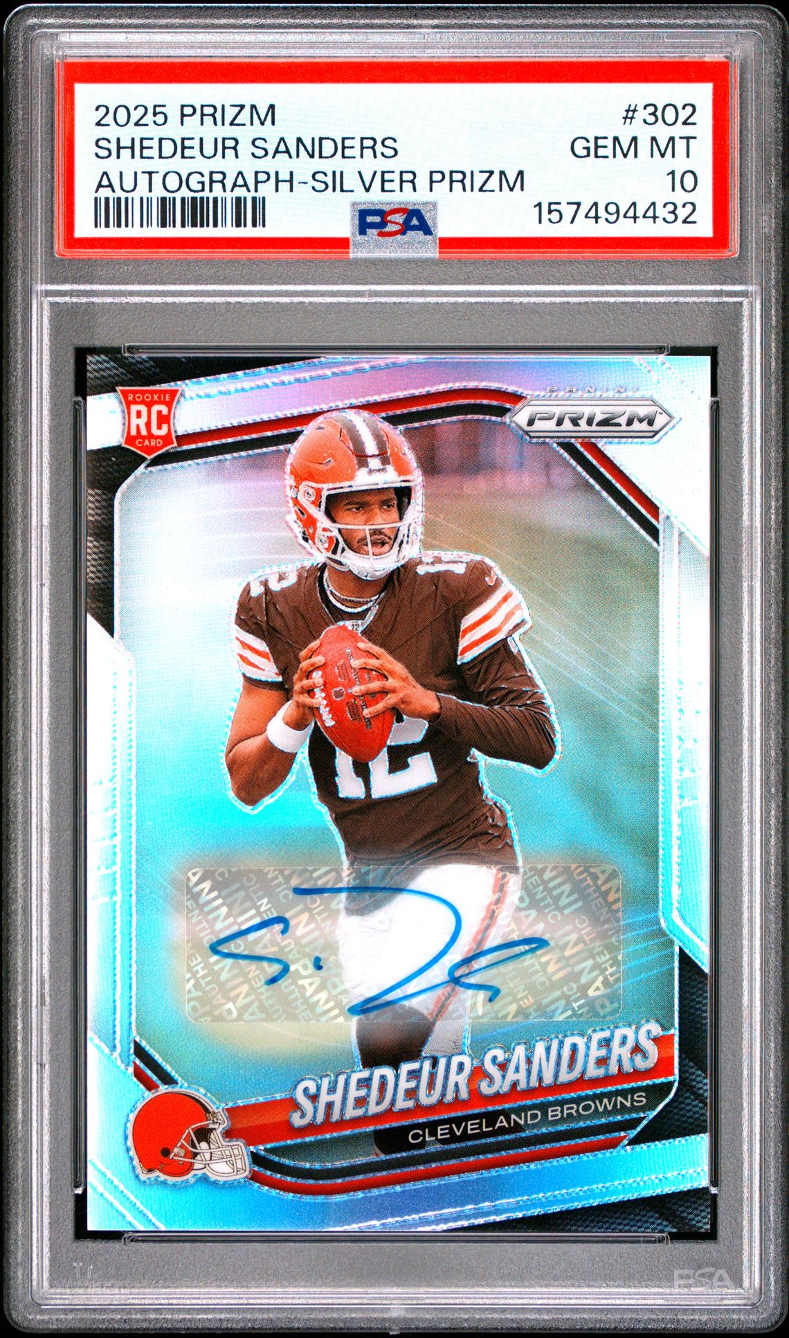 2025 PANINI PRIZM SHEDEUR SANDERS AUTOGRAPH-SILVER PRIZM 302 GEM MT 10 front