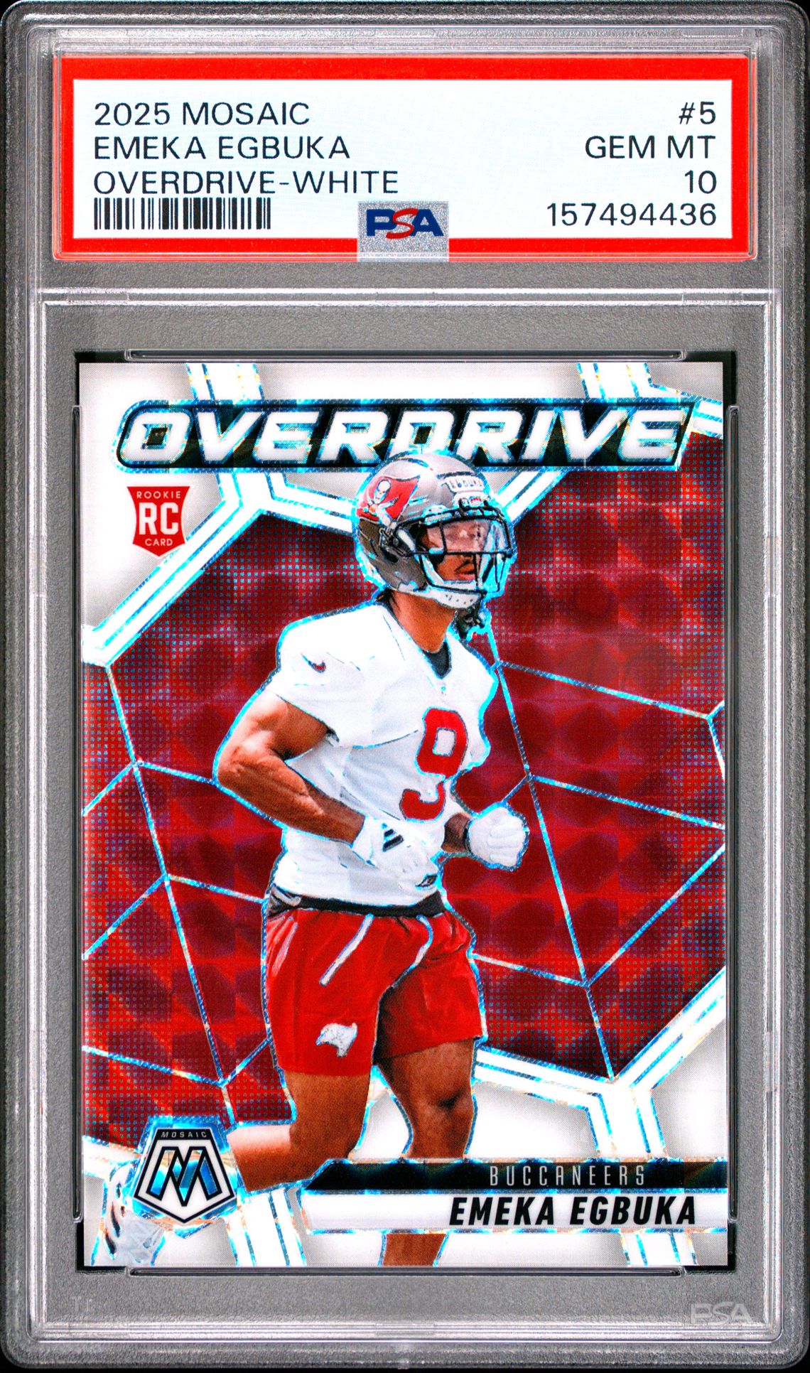 2025 Panini Mosaic Overdrive Emeka Egbuka #5 (Overdrive-White) Gem Mt 10 front view - PSA graded GEM MT 10