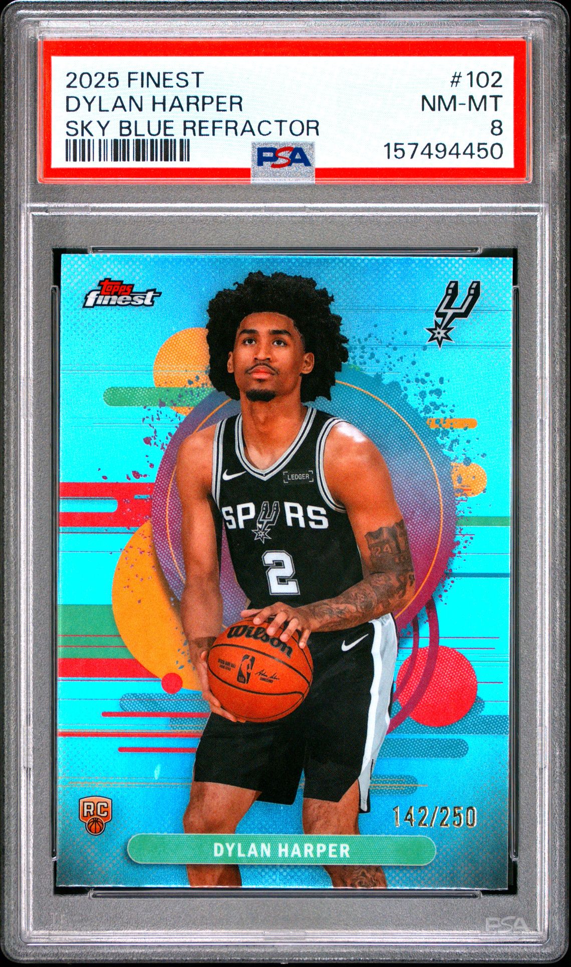 2025 Topps Finest Dylan Harper #102 (Sky Blue Refractor) Nm-Mt 8 front