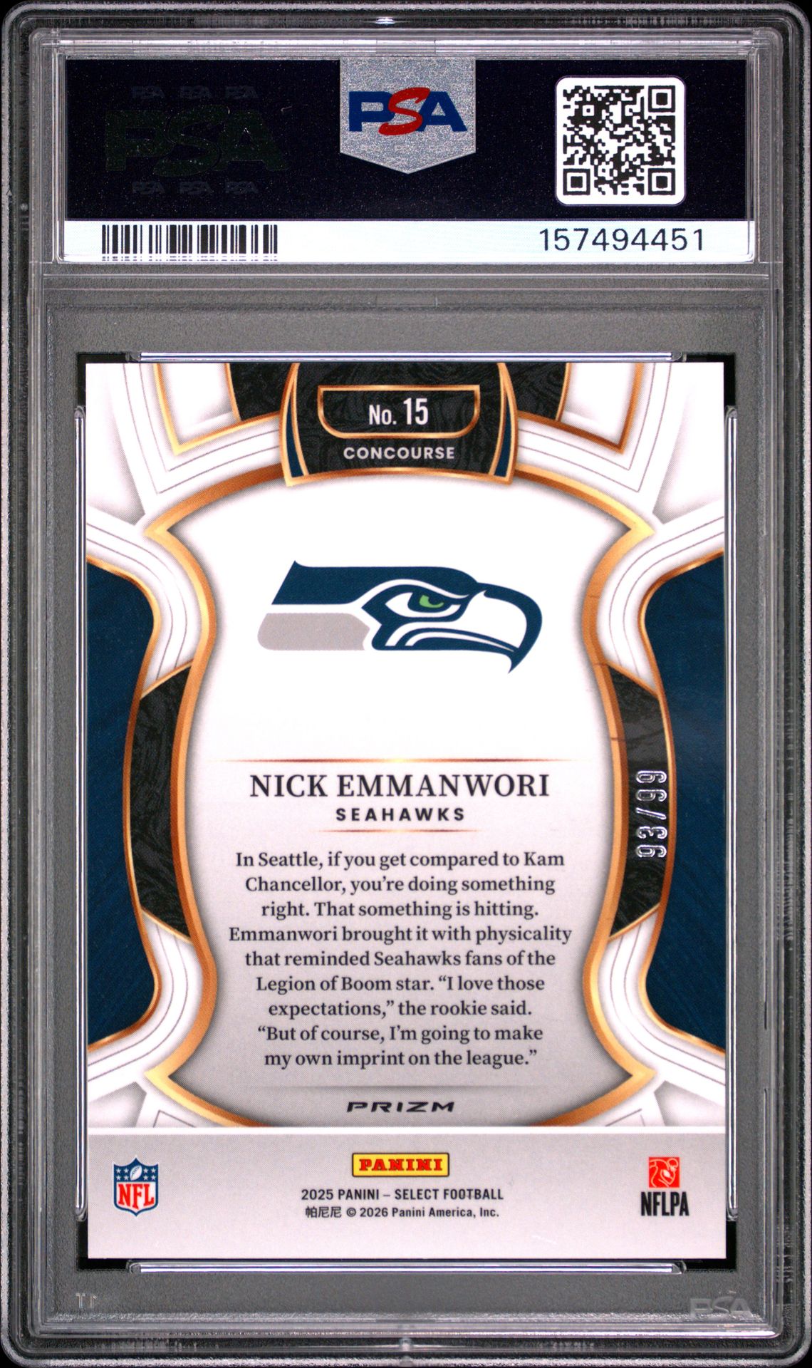 2025 Panini Select Nick Emmanwori #15 (Red Prizm) Mint 9 back