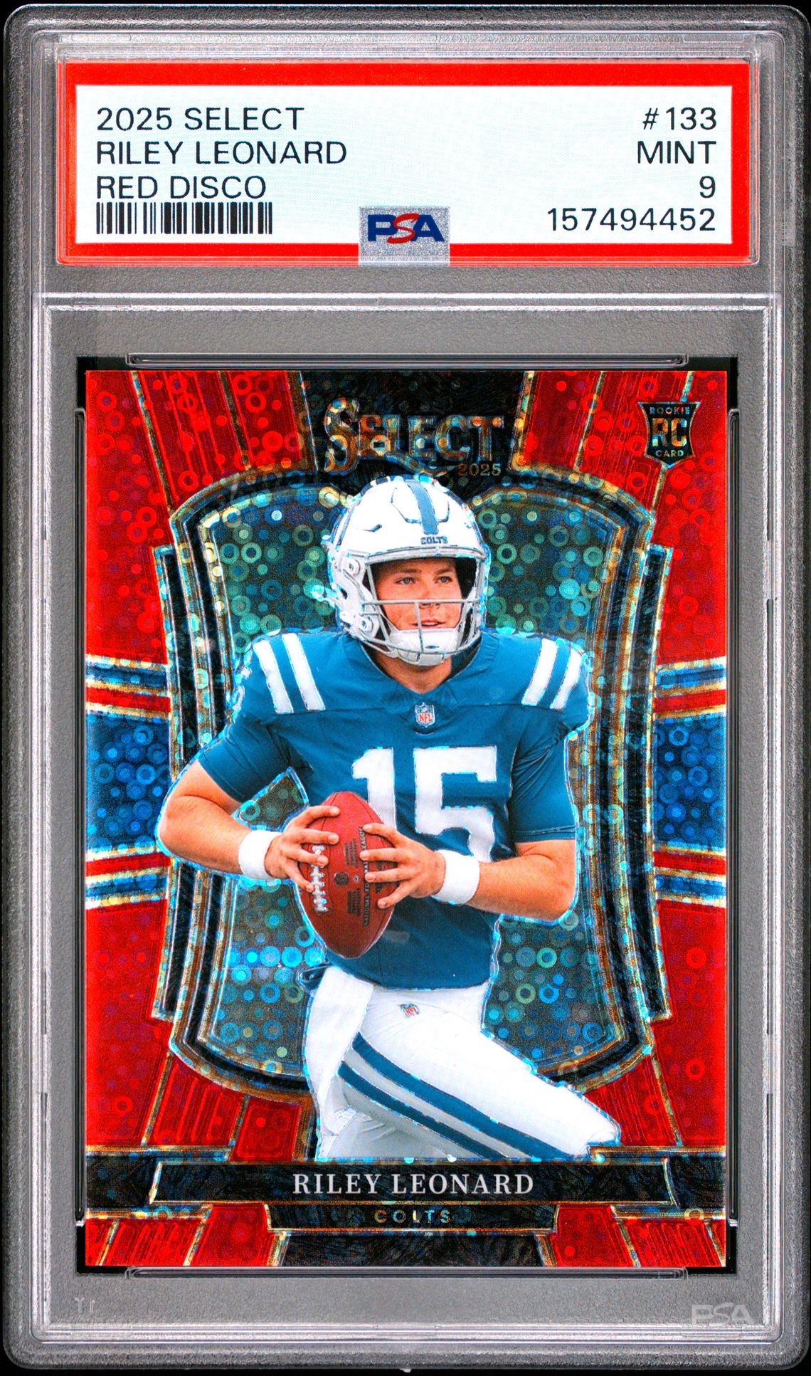 2025 Panini Select Riley Leonard #133 (Red Disco) Mint 9 front