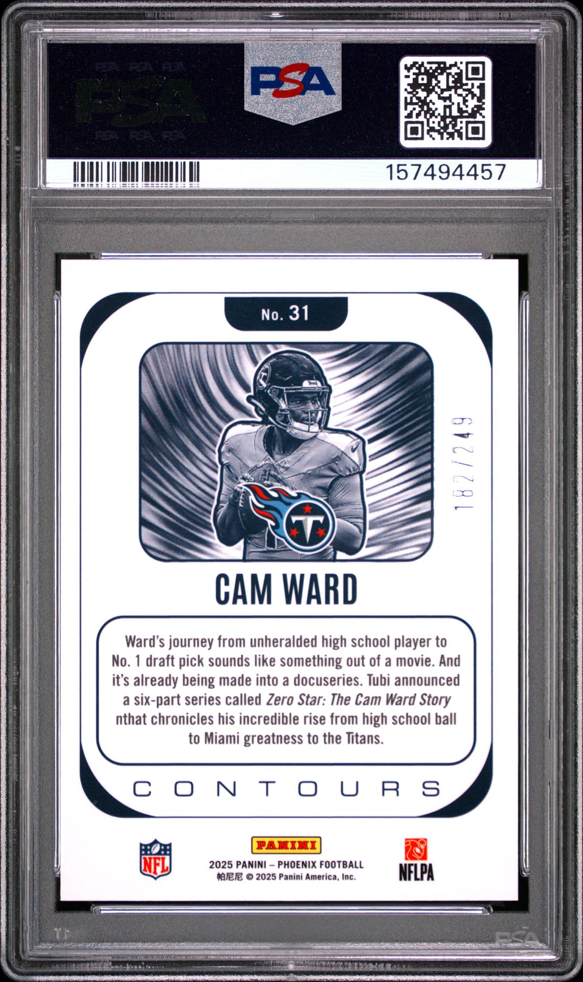 2025 Panini Phoenix Contours Cam Ward #31 (Contours-Silver Pandora) Mint 9 back