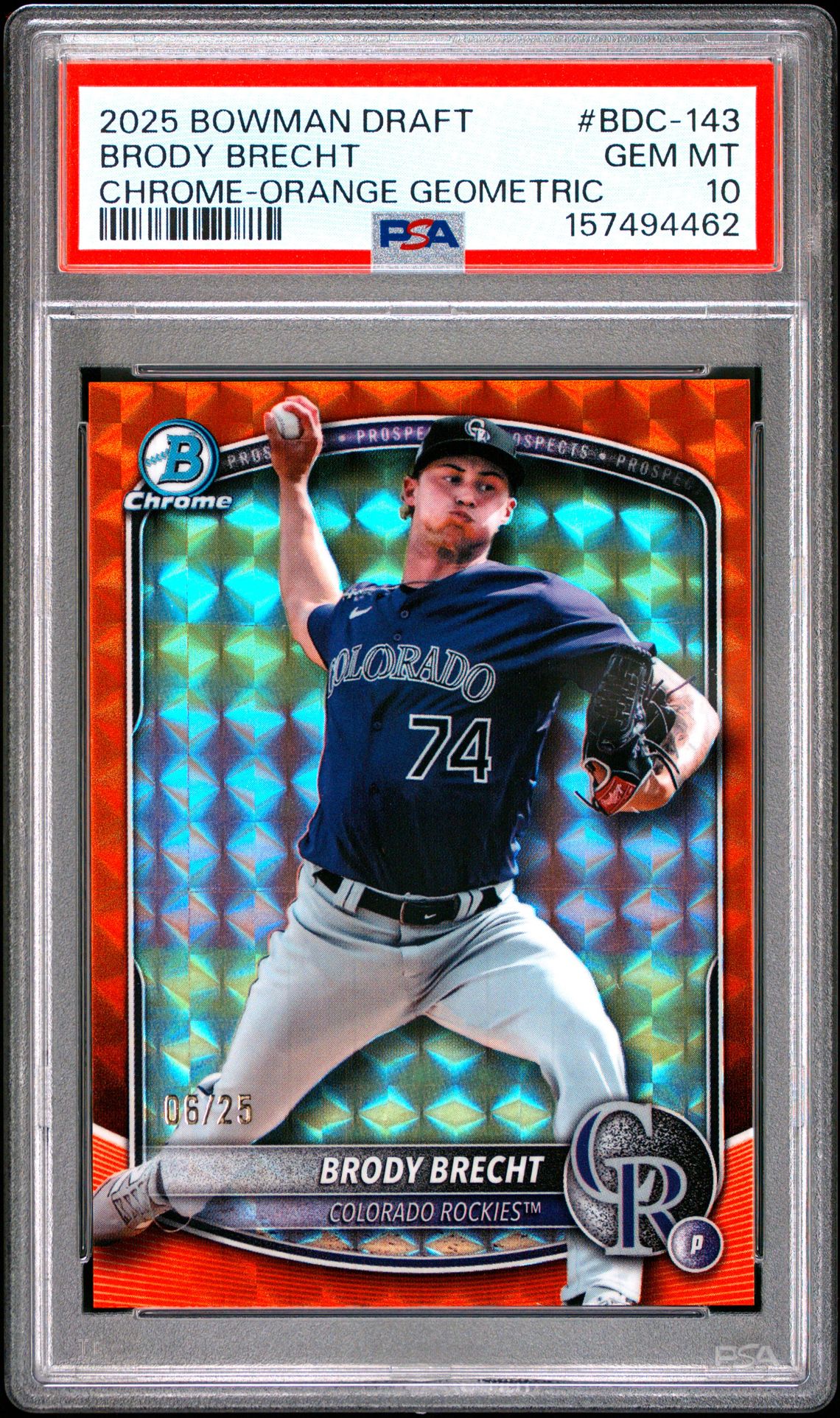 2025 Bowman Draft Brody Brecht #Bdc-143 (Chrome-Orange Geometric) Gem Mt 10 front