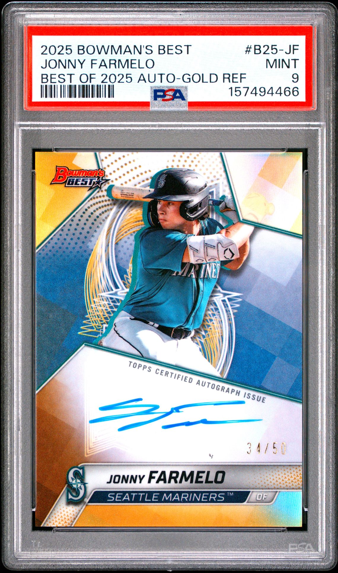 2025 Bowman's Best Best Of 2025 Autographs Jonny Farmelo #B25-Jf (Best Of 2025 Auto-Gold Ref) Mint 9 front