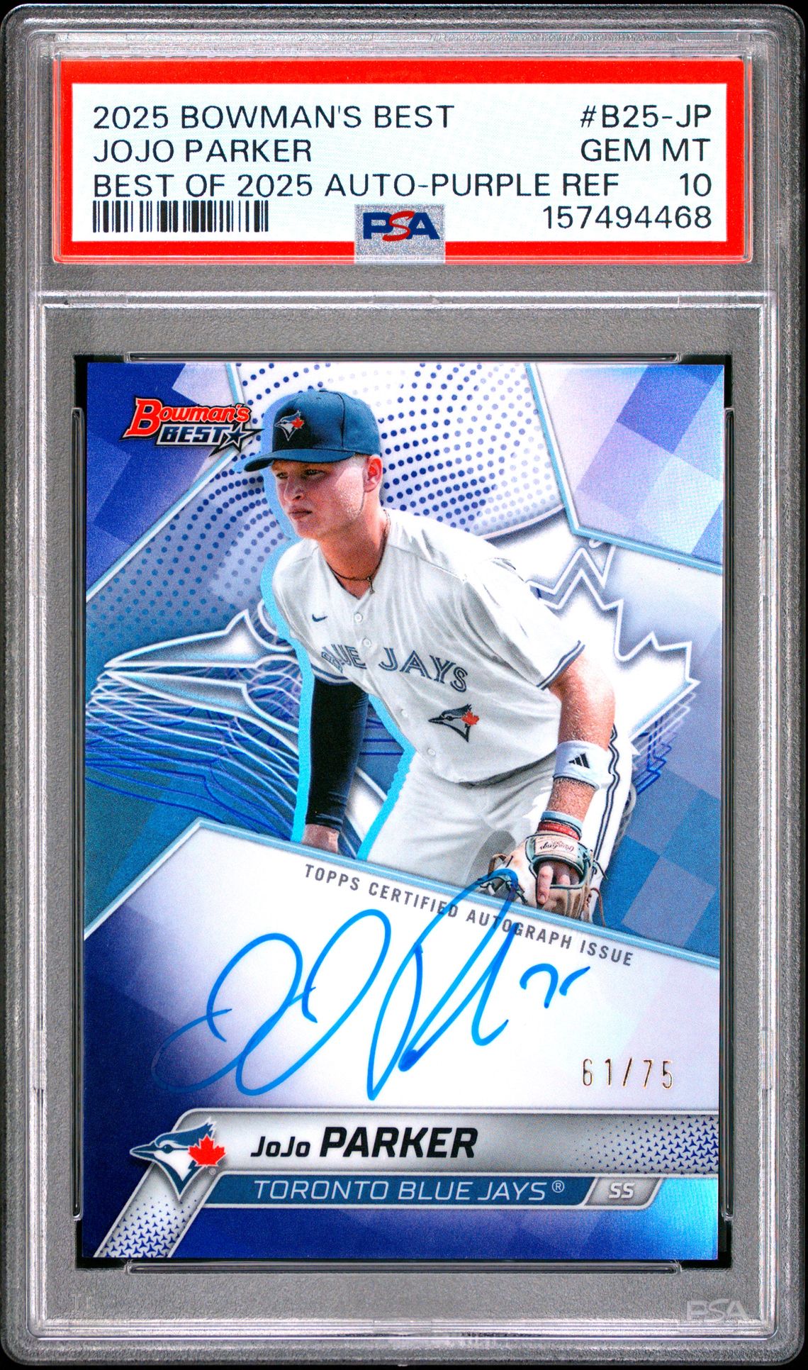 2025 Bowman's Best Best Of 2025 Autographs Jojo Parker #B25-Jp (Best Of 2025 Auto-Purple Ref) Gem Mt 10 front