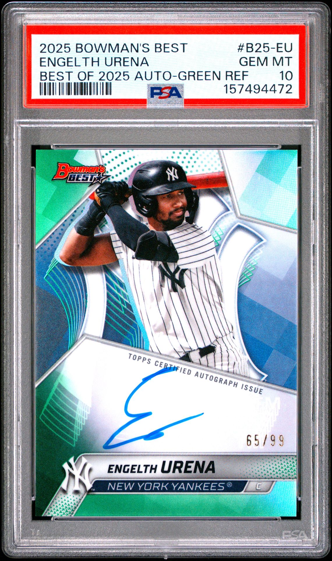 2025 Bowman's Best Best Of 2025 Autographs Engelth Urena #B25-Eu (Best Of 2025 Auto-Green Ref) Gem Mt 10 front view - PSA graded GEM MT 10