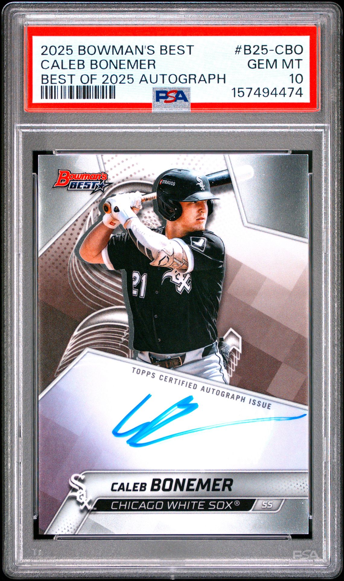 2025 Bowman's Best Best Of 2025 Autographs Caleb Bonemer #B25-Cbo Gem Mt 10 front view - PSA graded GEM MT 10