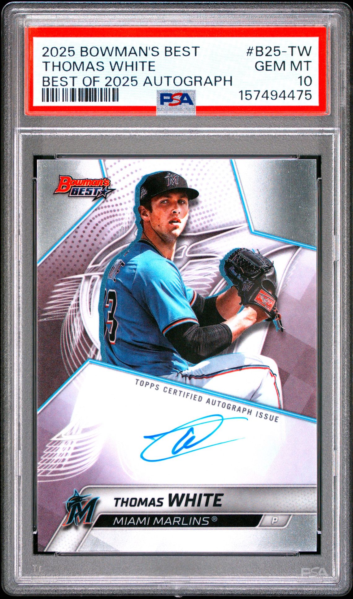 2025 Bowman's Best Best Of 2025 Autographs Thomas White #B25-Tw Gem Mt 10 front view - PSA graded GEM MT 10