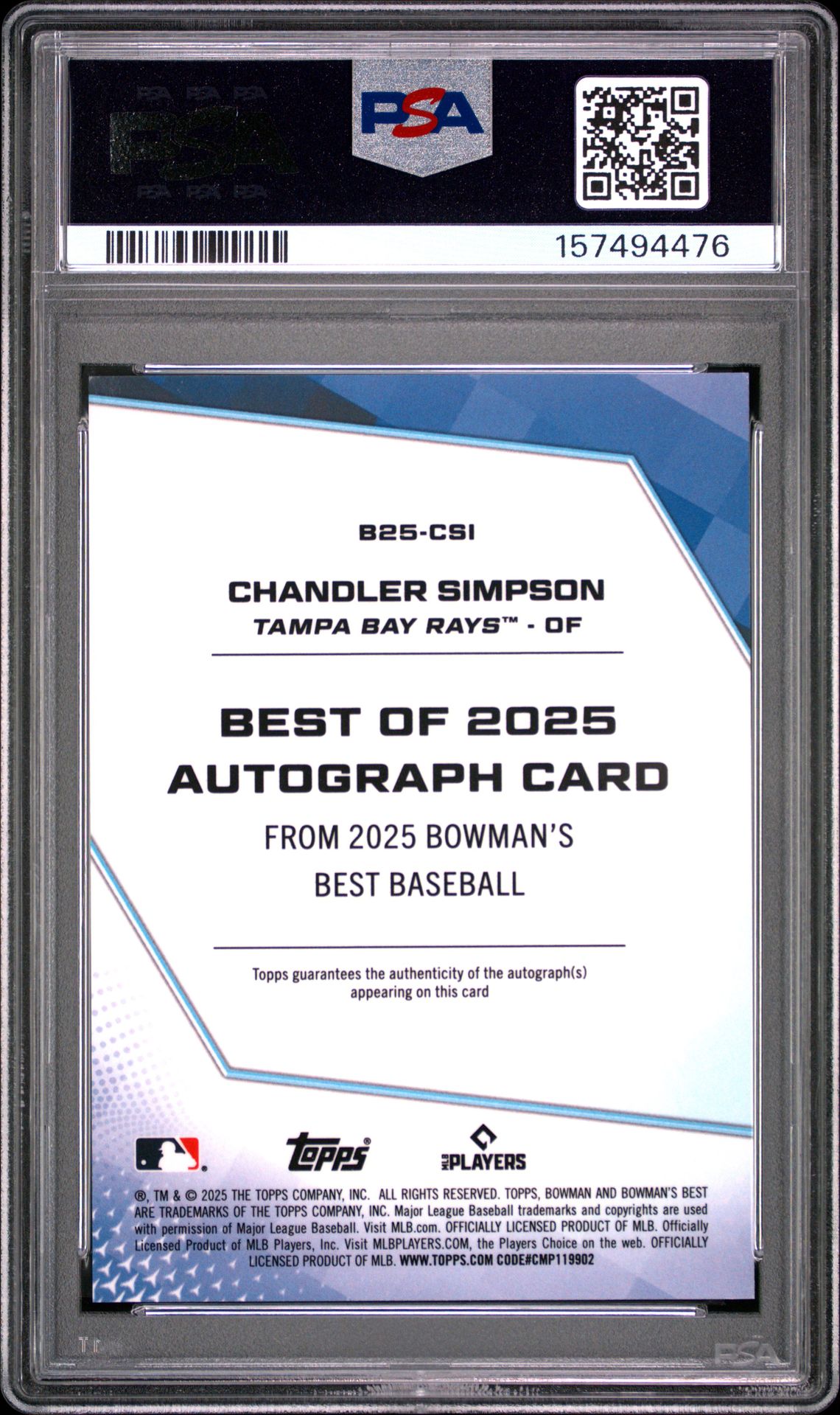 2025 BOWMAN'S BEST BEST OF 2025 AUTOGRAPHS CHANDLER SIMPSON  B25-CSI GEM MT 10 back