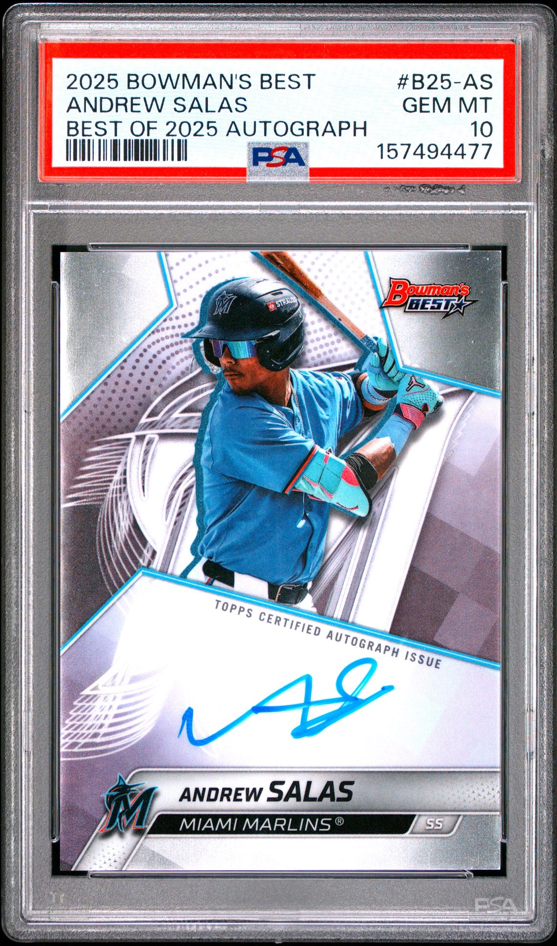 2025 Bowman's Best Best Of 2025 Autographs Andrew Salas #B25-As Gem Mt 10 front view - PSA graded GEM MT 10