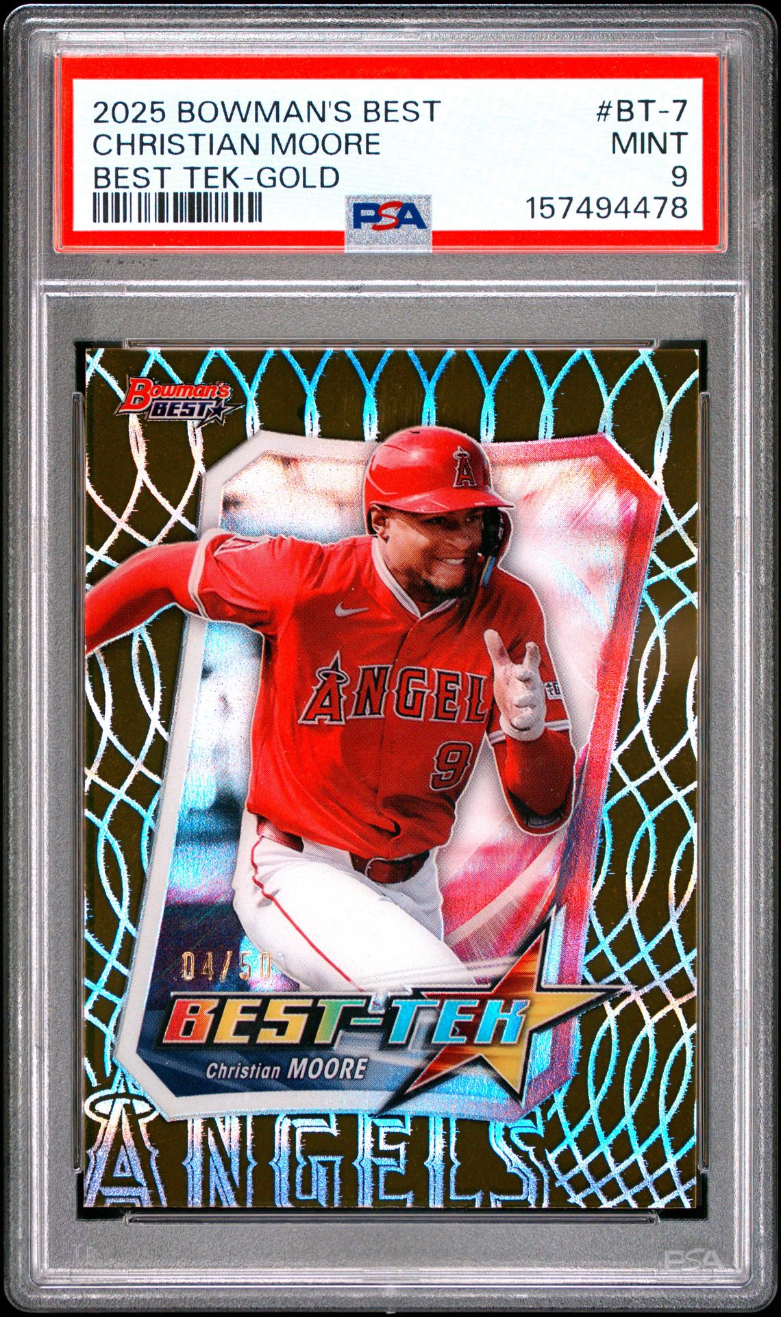 2025 Bowman's Best Best Tek Christian Moore #Bt-7 (Best Tek-Gold) Mint 9 front