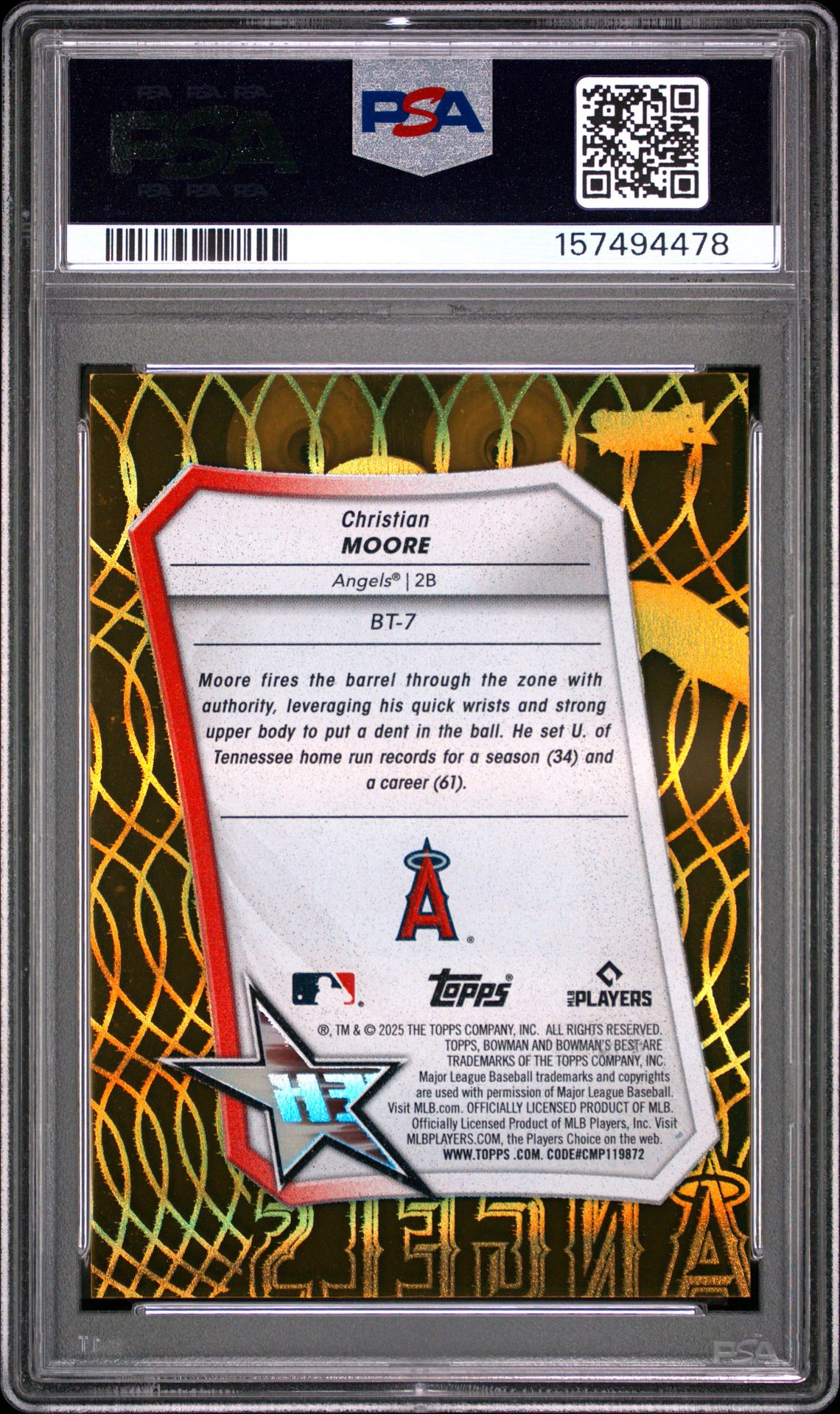 2025 Bowman's Best Best Tek Christian Moore #Bt-7 (Best Tek-Gold) Mint 9 back