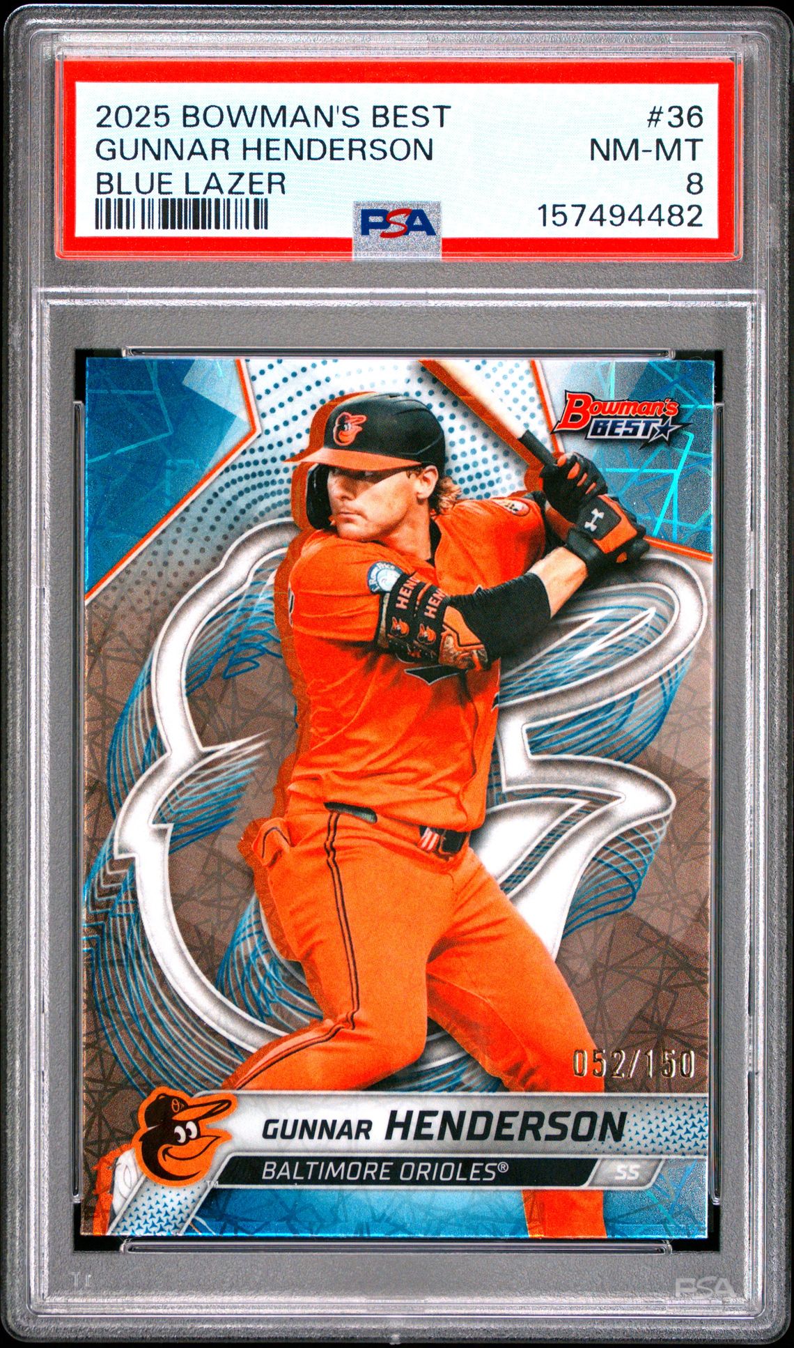 2025 Bowman's Best Gunnar Henderson #36 (Blue Lazer) Nm-Mt 8 front