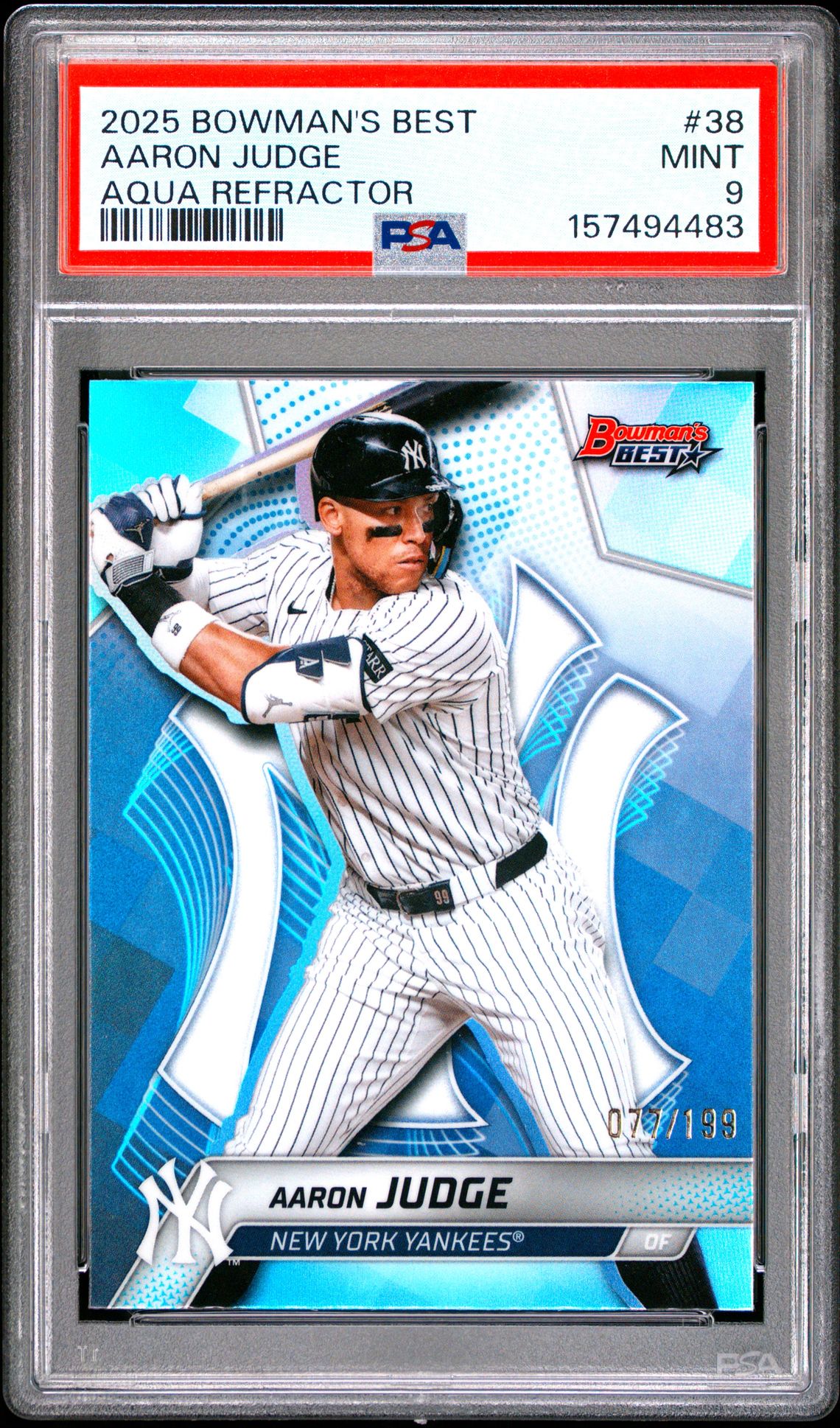 2025 Bowman's Best Aaron Judge #38 (Aqua Refractor) Mint 9 front