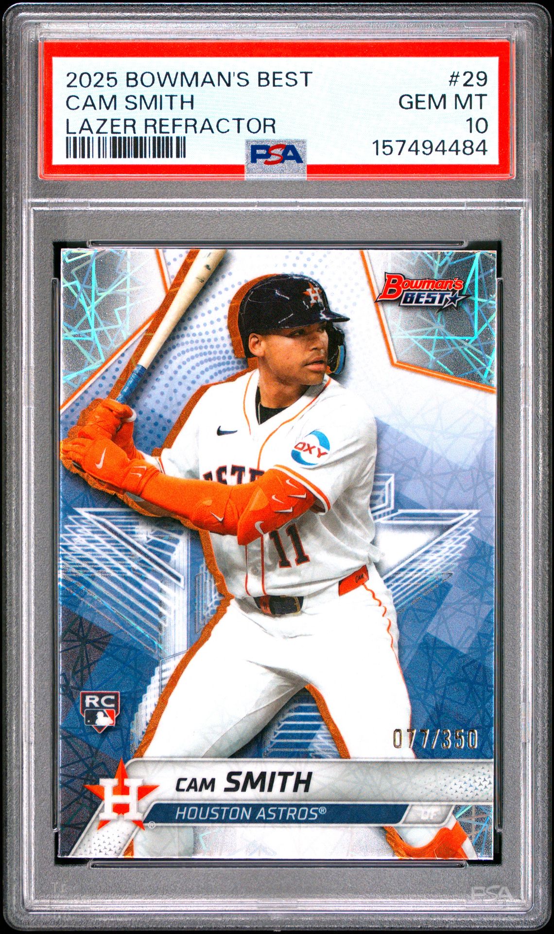2025 Bowman's Best Cam Smith #29 (Lazer Refractor) Gem Mt 10 front view - PSA graded GEM MT 10