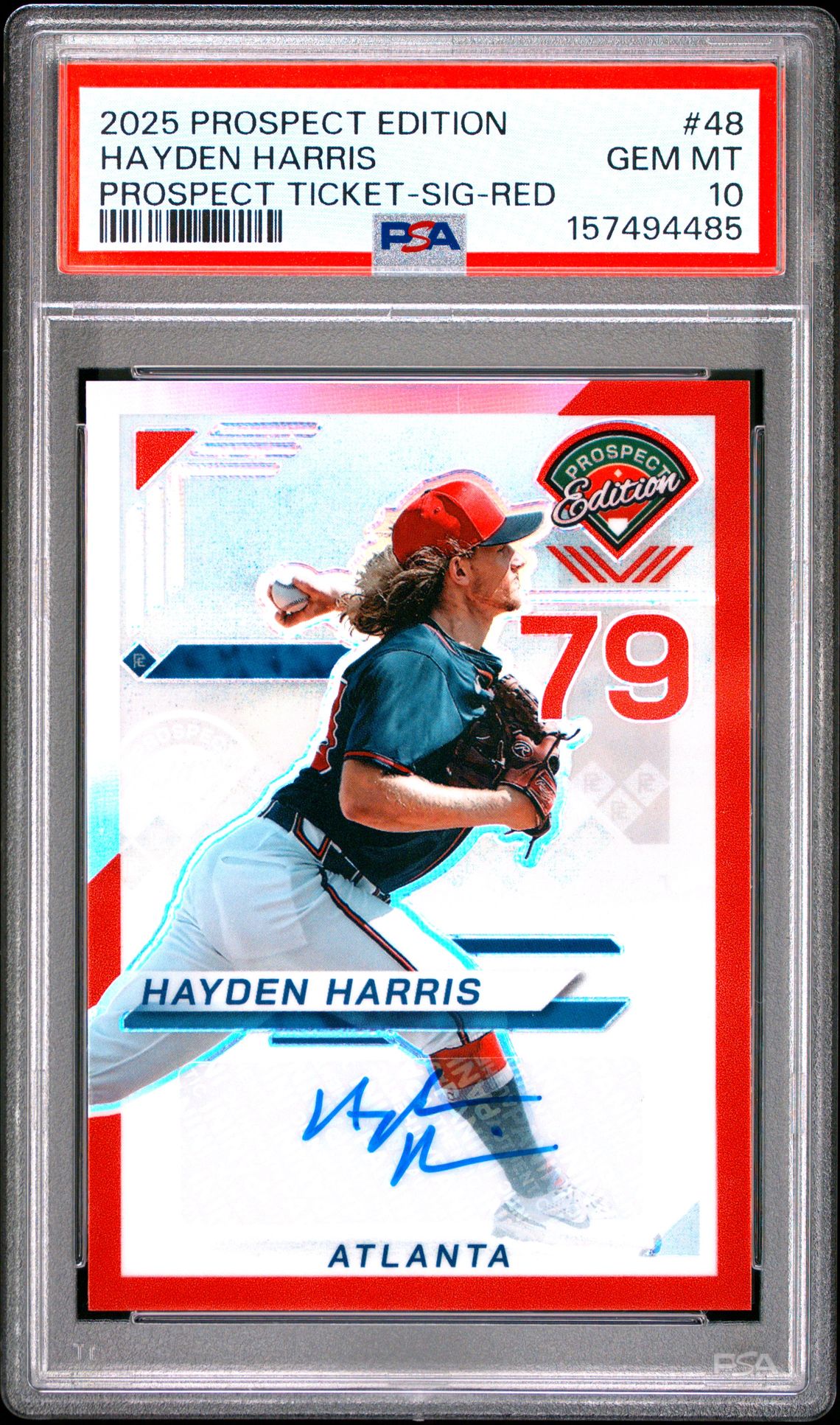 2025 Panini Prospect Edition Prospect Ticket Hayden Harris #48 (Holo-Signature-Red Prizm) Gem Mt 10 front view - PSA graded GEM MT 10