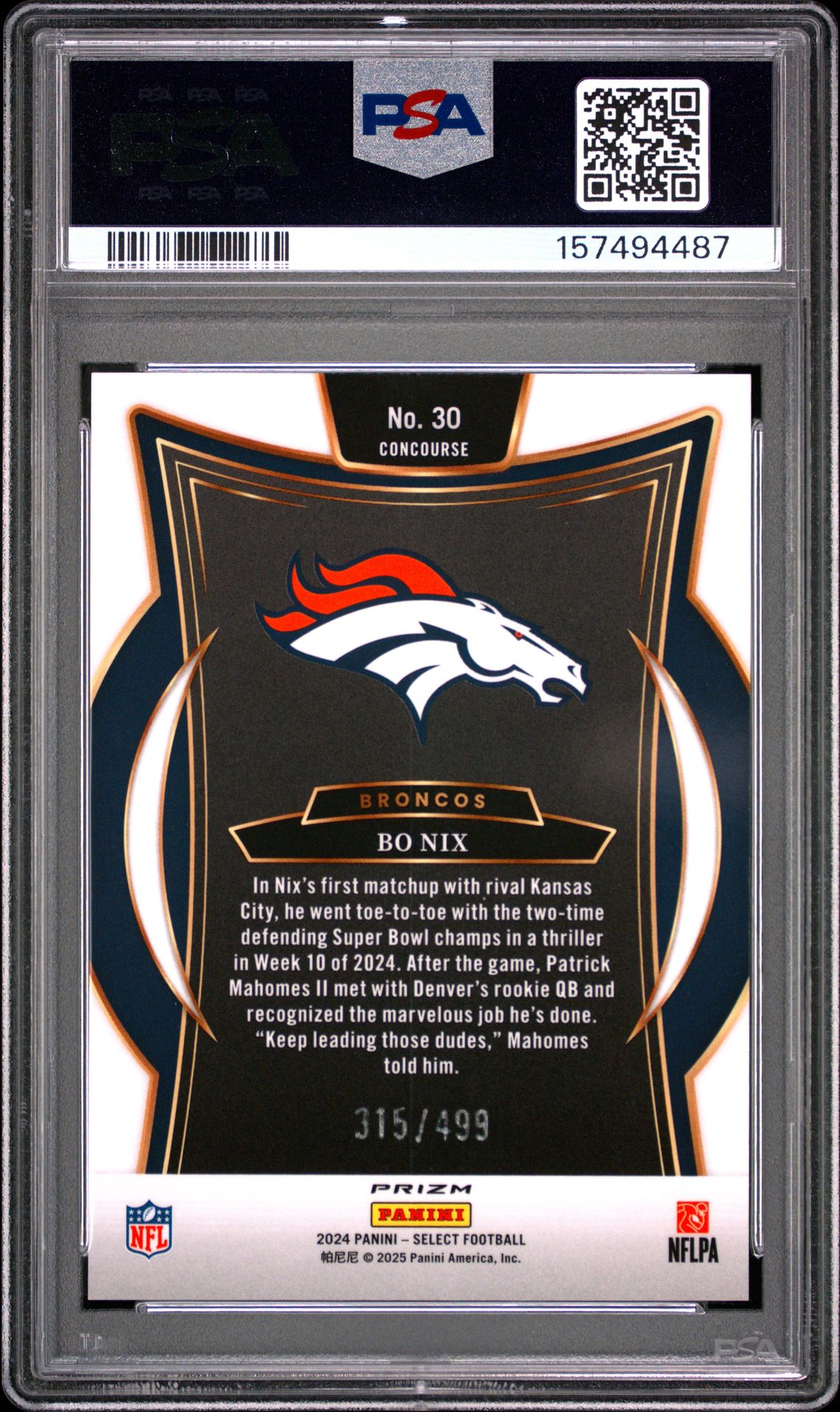 2024 Panini Select Bo Nix #30 (Orange Shock) Mint 9 back