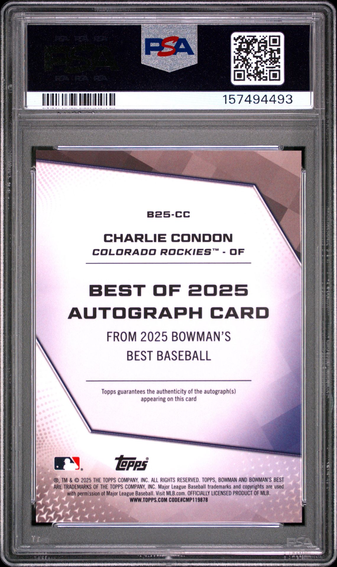 2025 Bowman's Best Best Of 2025 Autographs Charlie Condon #B25-Cc (Best Of 2025 Auto-Blue Ref) Nm-Mt 8 back