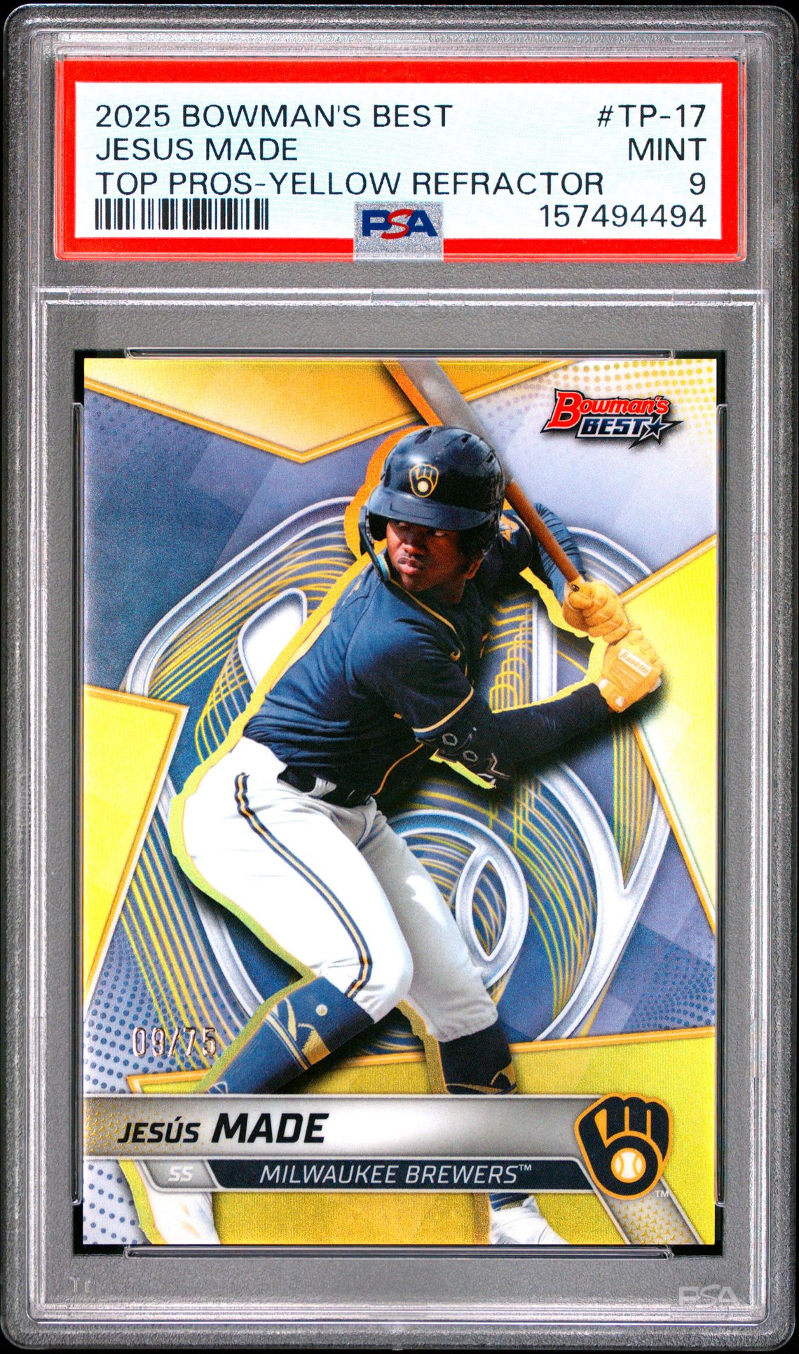 2025 Bowman's Best Top Prospects Jesus Made #Tp-17 (Top Pros-Yellow Refractor) Mint 9 front