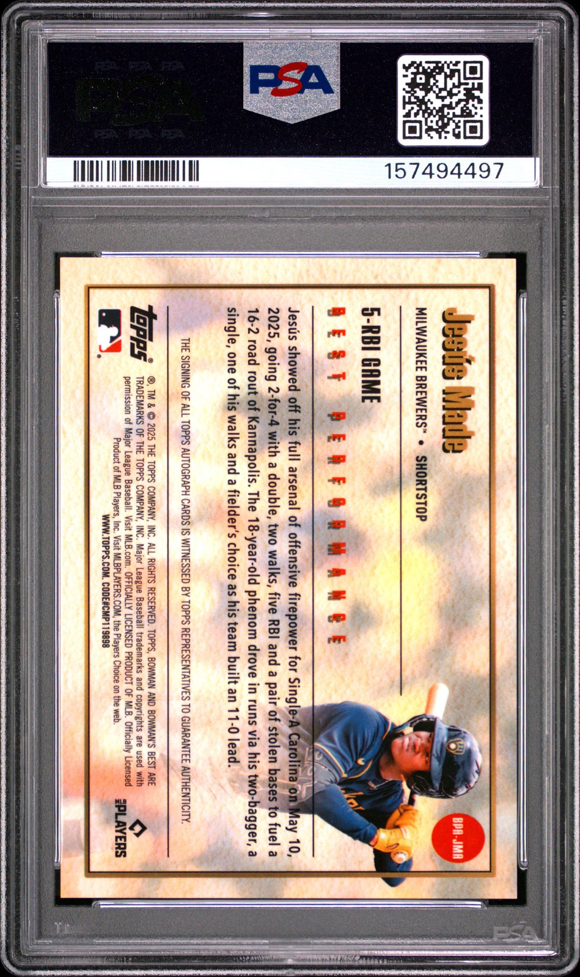 2025 Bowman's Best Best Performance Autographs Jesus Made #Bpa-Jma Mint 9 back